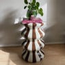 Bijzettafel waves stripes - beige/bruin - ø35x55 cm