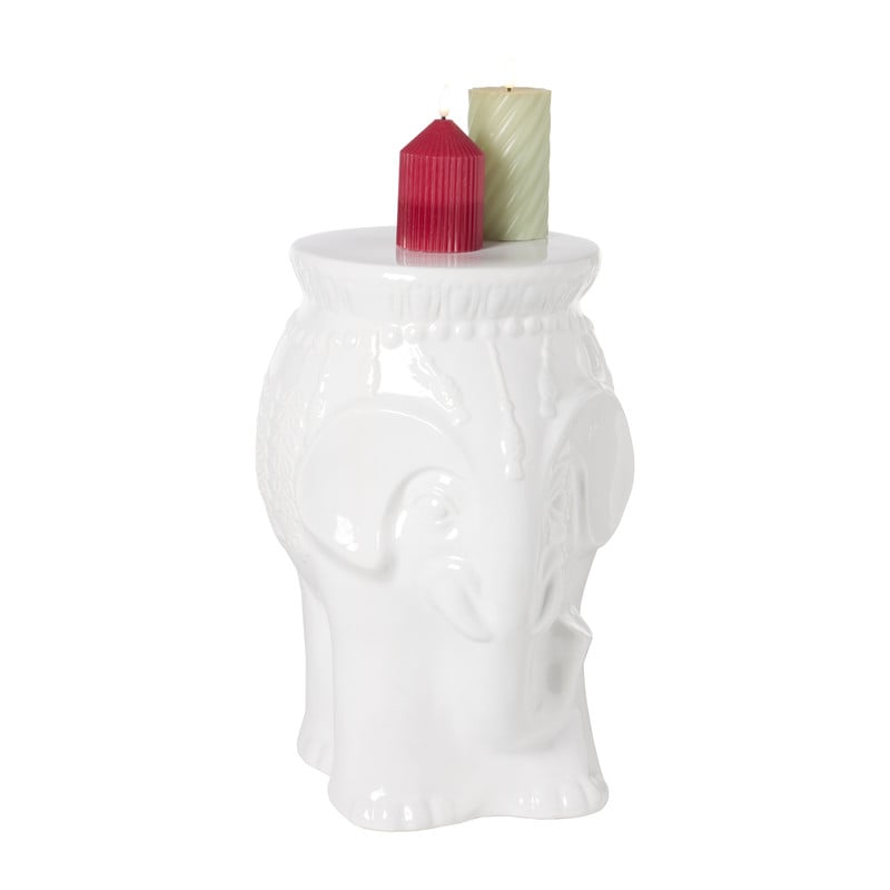 Bijzettafel porselein olifant - wit - 46x34x31 cm