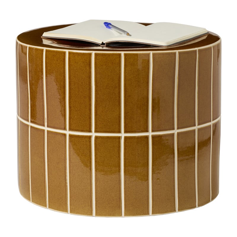 Bijzettafel keramiek streep - caramel - ø42x34 cm