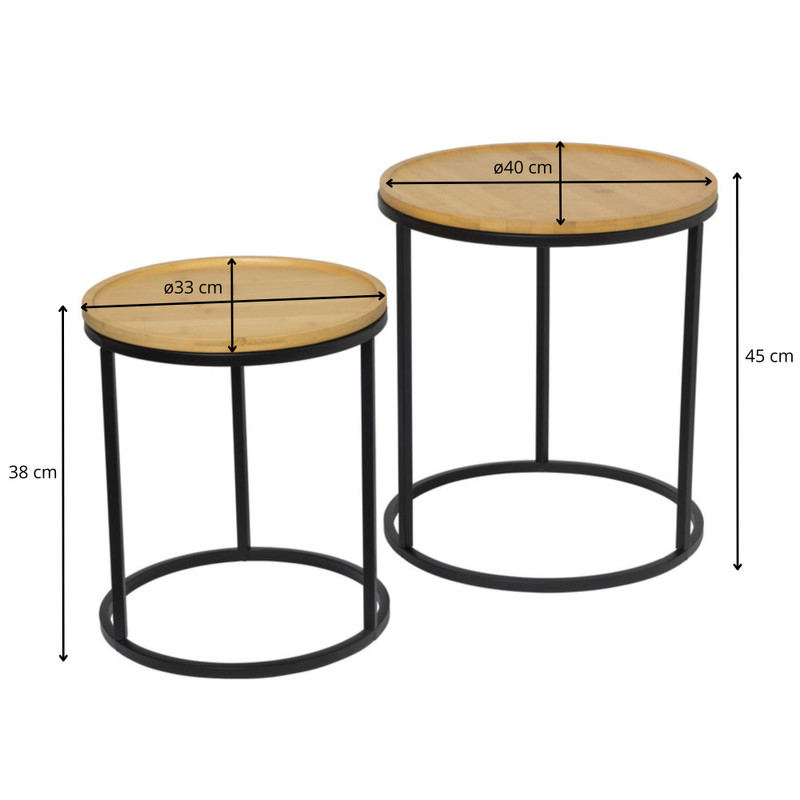 Bijzettafels Bamboe - MDF/metaal - set van 2