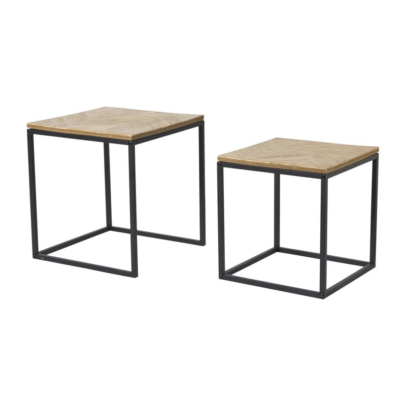 Bijzettafeltjes visgraat - bruin/zwart - set van 2