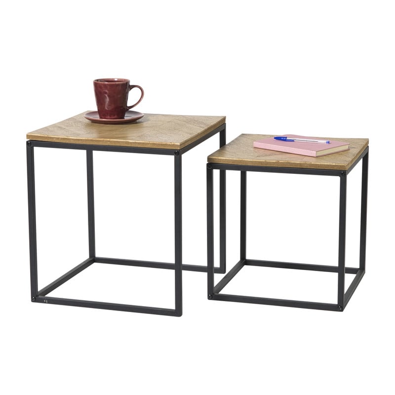 Bijzettafeltjes visgraat - bruin/zwart - set van 2
