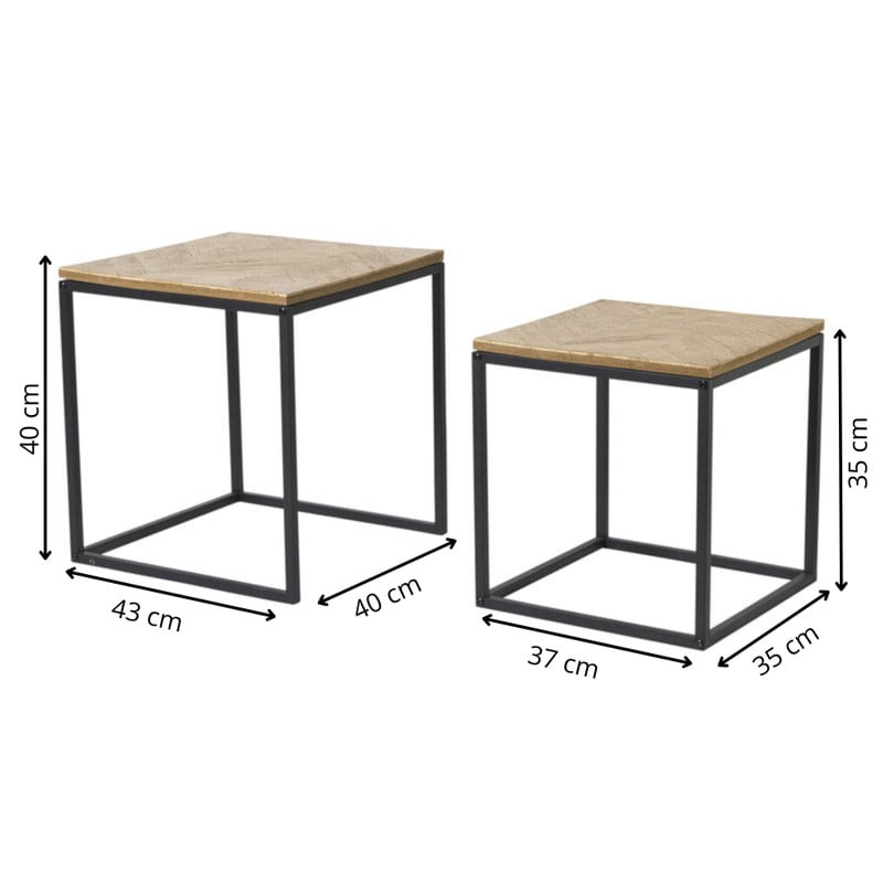 Bijzettafeltjes visgraat - bruin/zwart - set van 2