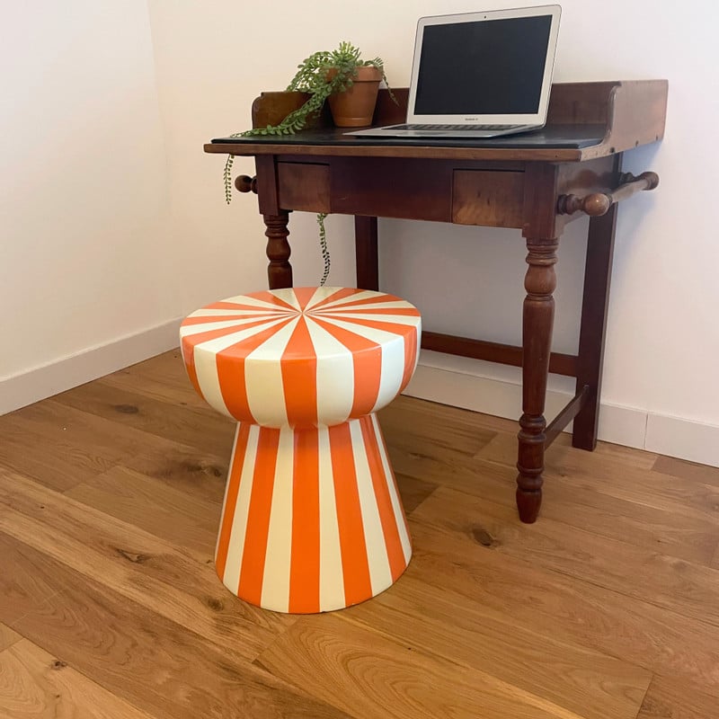 Bijzettafel stripes - beige/oranje - ø40x45 cm