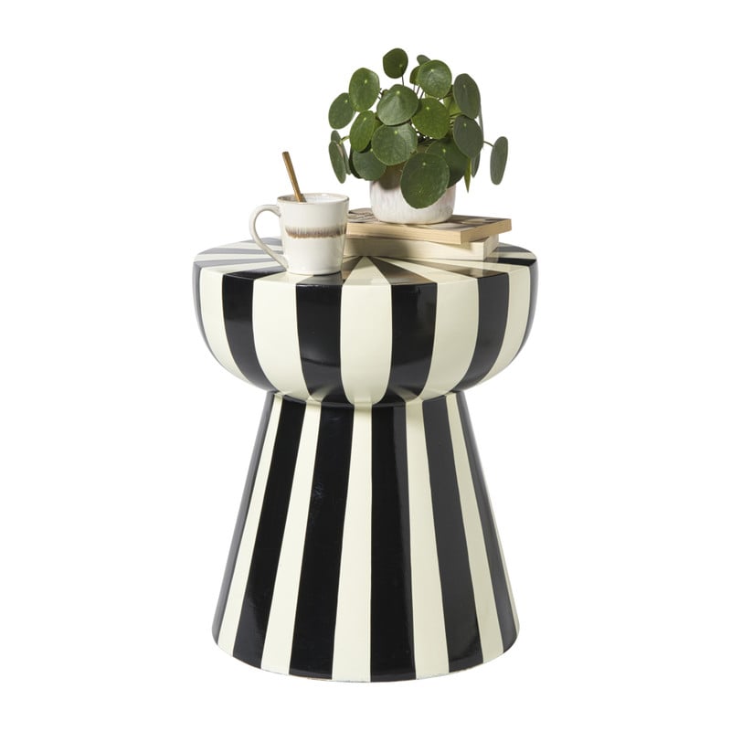 Bijzettafel stripes - beige/zwart - ø40x45 cm