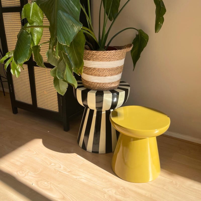 Bijzettafel stripes - beige/zwart - ø40x45 cm