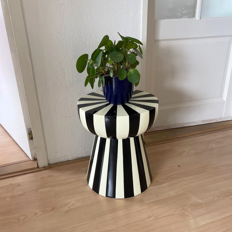 Bijzettafel stripes - beige/zwart - ø40x45 cm