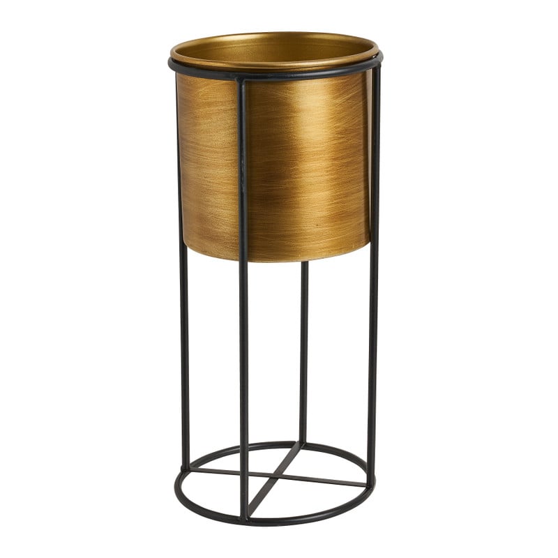 Plantenbak op voet - metaal goud - ⌀16x35 cm