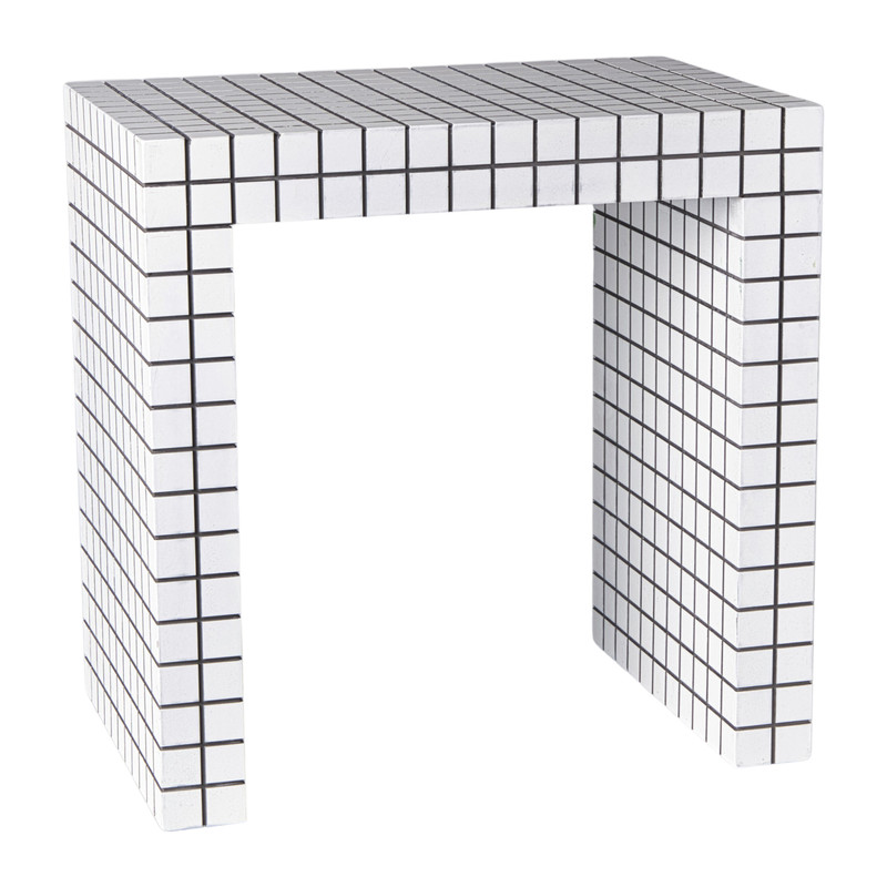Bijzettafel checks - wit - 48x48x32 cm