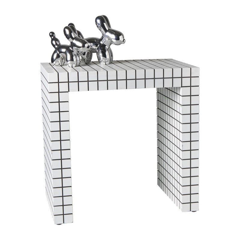 Bijzettafel checks - wit - 48x48x32 cm