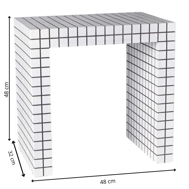 Bijzettafel checks - wit - 48x48x32 cm