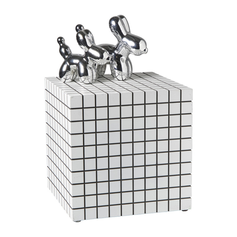 Bijzettafel kubus checks - wit - 30x30x30 cm