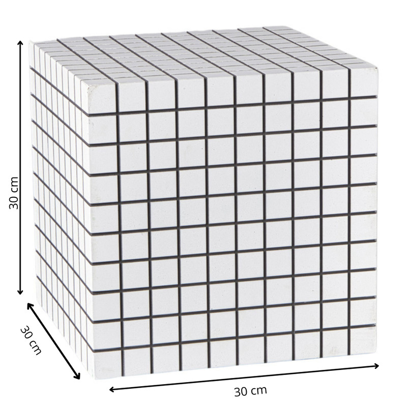 Bijzettafel kubus checks - wit - 30x30x30 cm