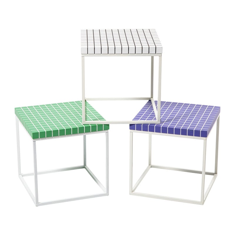 Bijzettafel checks met metalen frame - wit - 36x36x36 cm