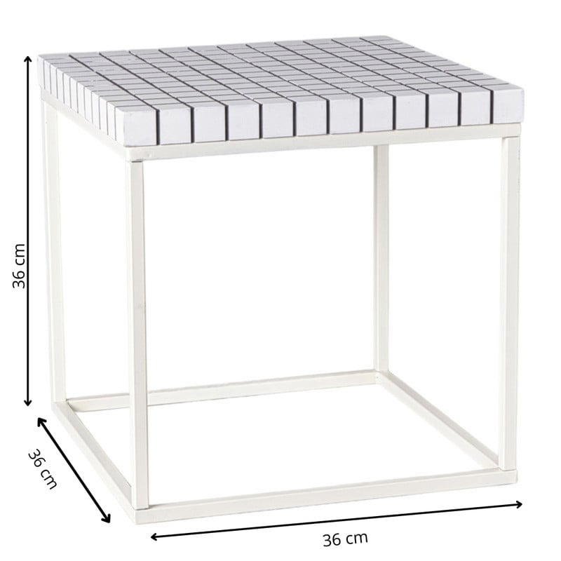 Bijzettafel checks met metalen frame - wit - 36x36x36 cm
