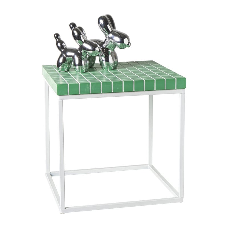 Bijzettafel checks met metalen frame - groen - 36x36x36 cm