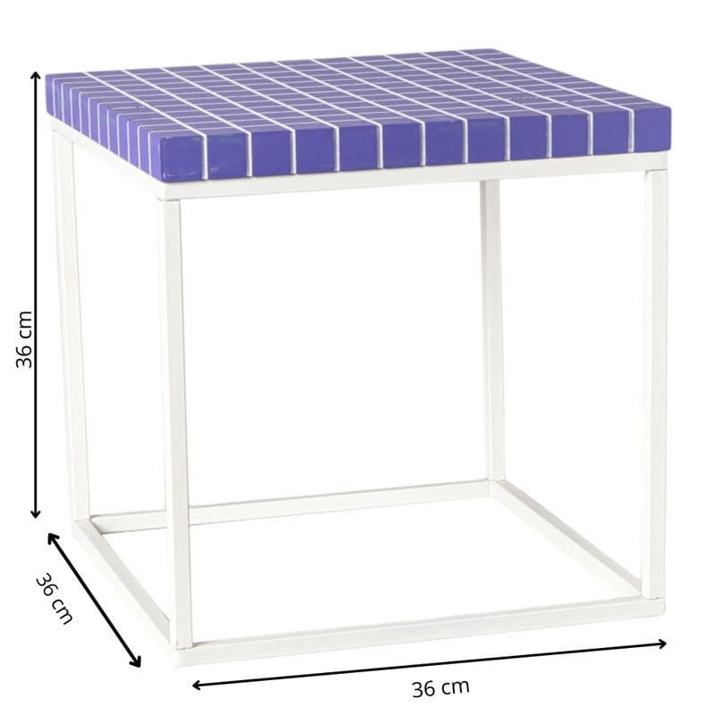 Bijzettafel checks met metalen frame - paars - 36x36x36 cm