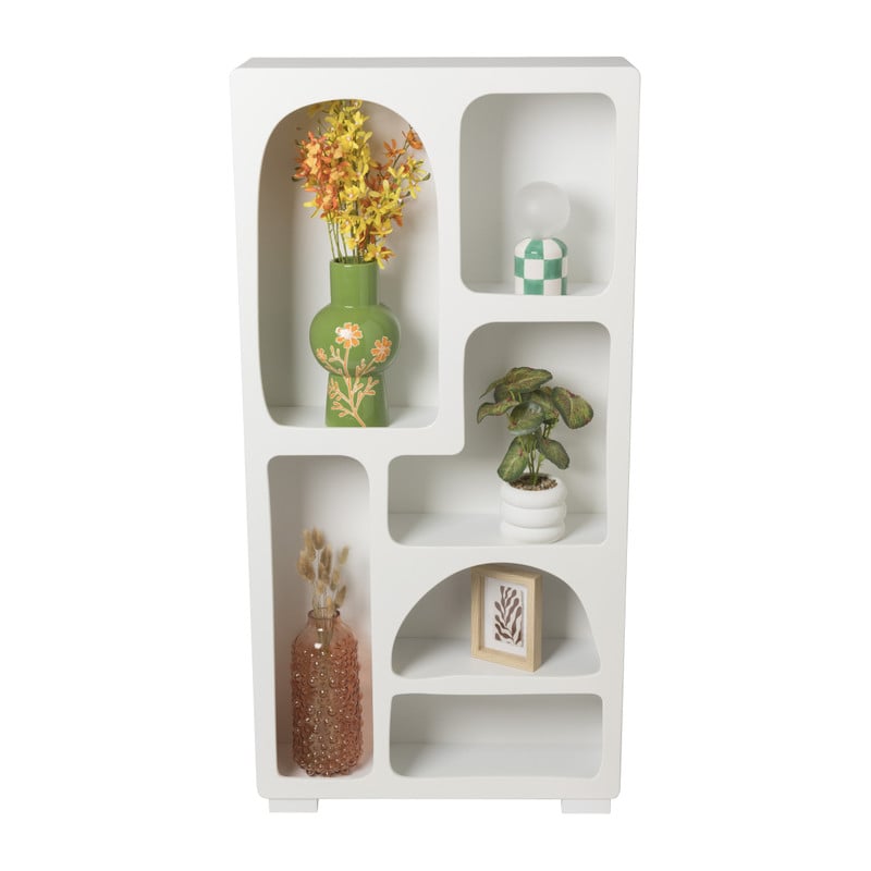 6 vakkenkast Zaha organic hoog - MDF - wit - 134x66x20 cm