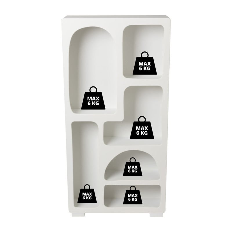 6 vakkenkast Zaha organic hoog - MDF - wit - 134x66x20 cm