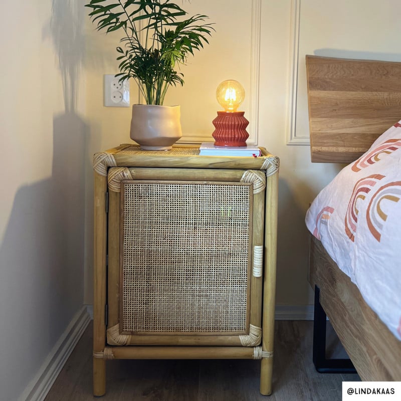 Nachtkastje Bali met deurtje - rotan - naturel - 60x46x35 cm