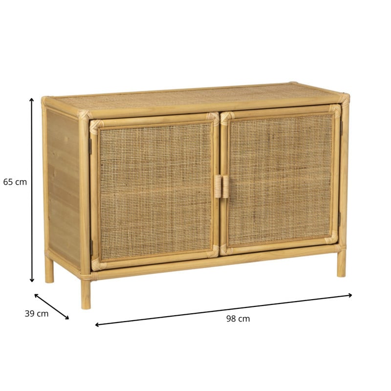 Dressoir Bali met 2 deurtjes - rotan - naturel - 65x98x39 cm