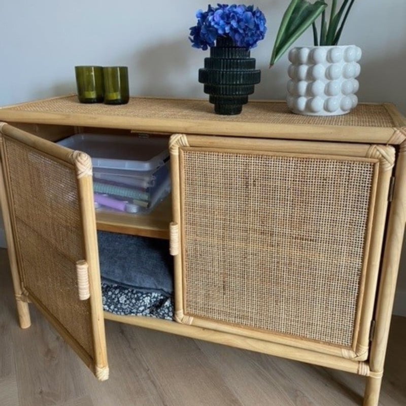 Dressoir Bali met 2 deurtjes - rotan - naturel - 65x98x39 cm