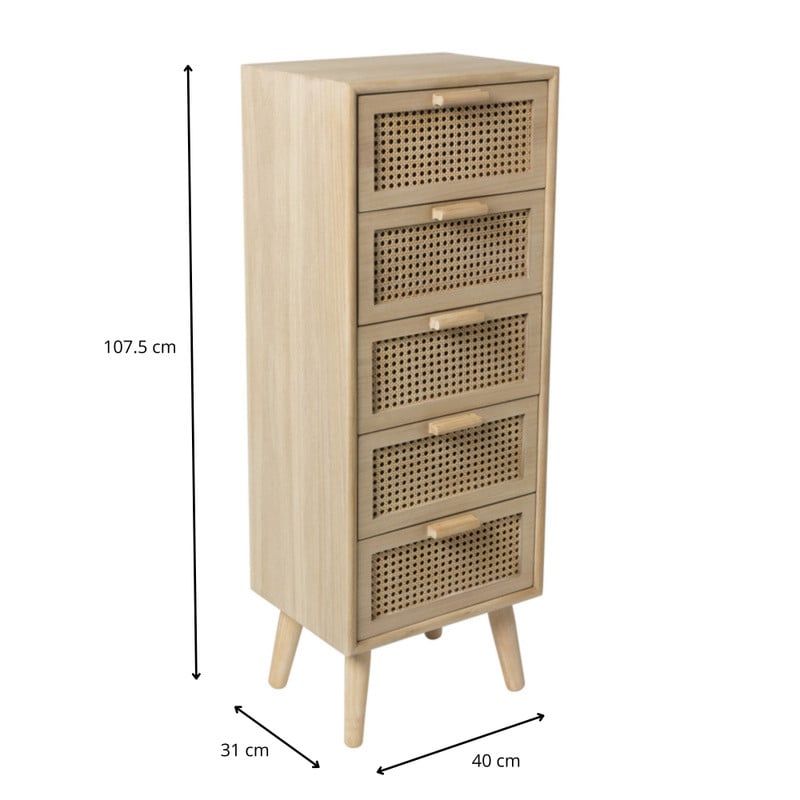 Webbing Java kast met 5 laden - 107x40x31 cm