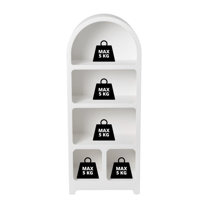 5 vakkenkast Zaha organic met boog - MDF - wit - 120.5x48x30 cm