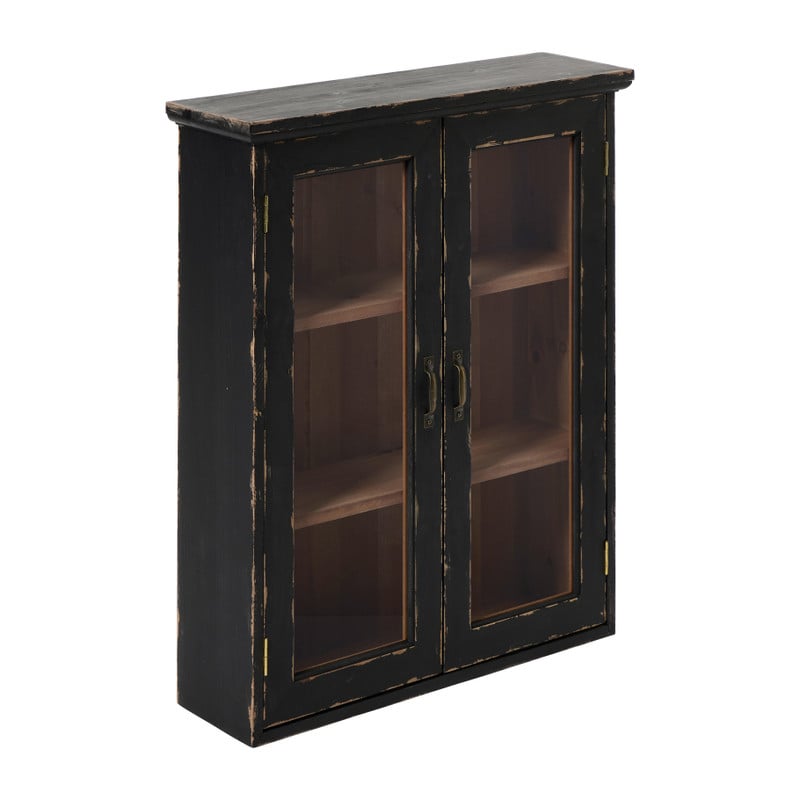 Vitrinekast 2 deuren - zwart - 60x50x15 cm