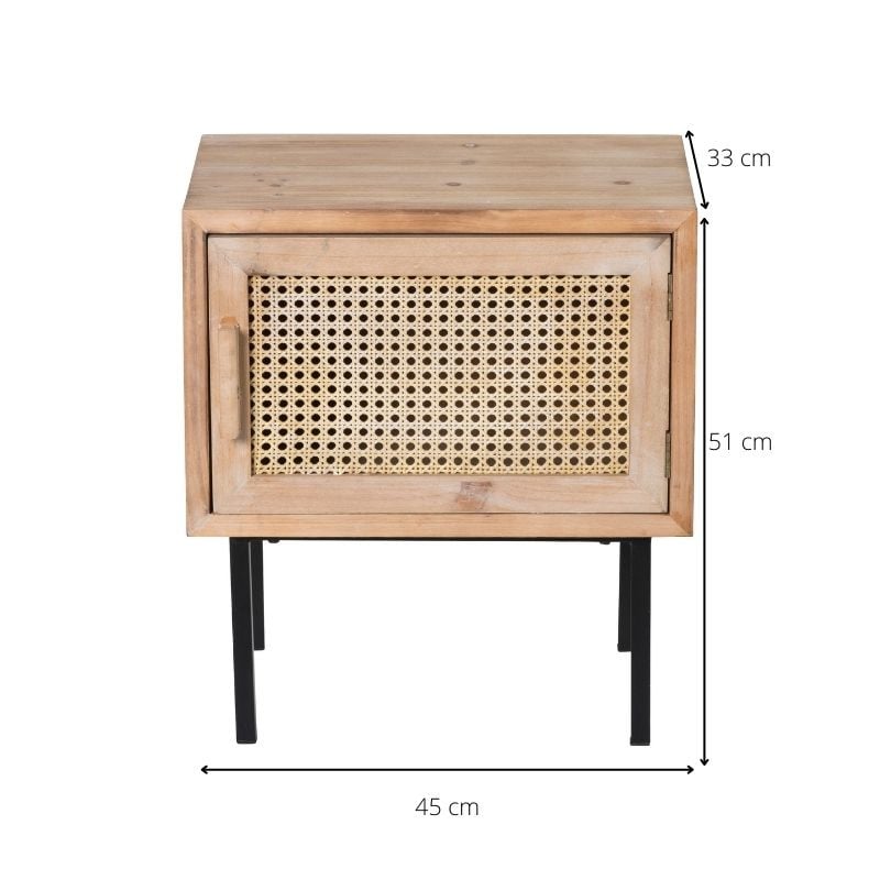 Webbing Sumatra nachtkastje - metalen poten - 45x33x51 cm