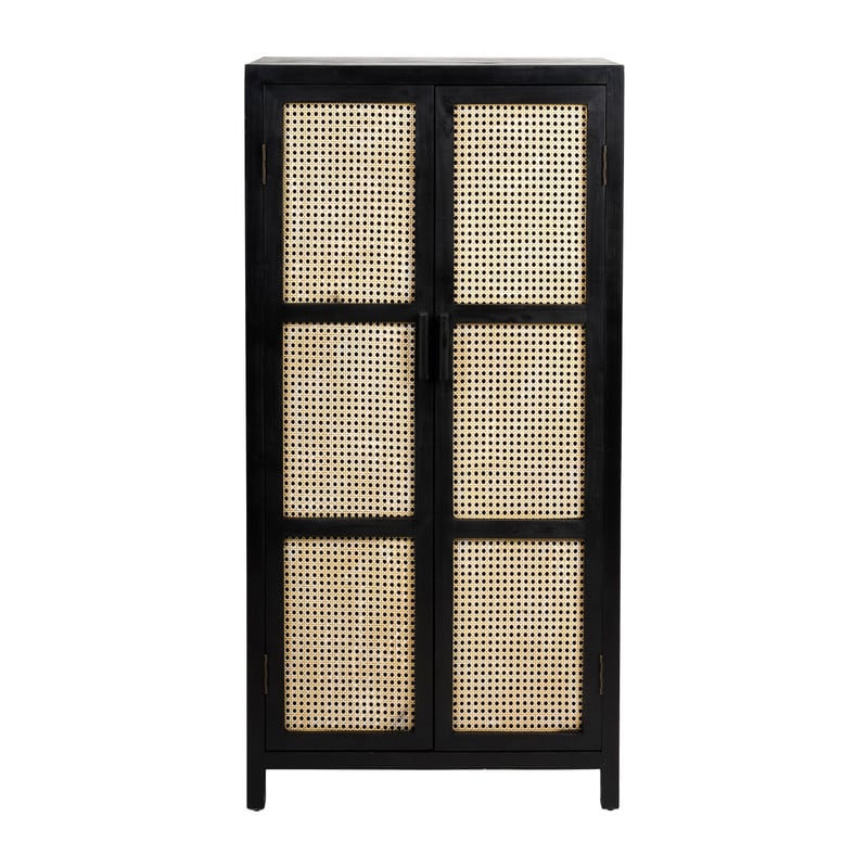 Webbing kast Bandung hoog - zwart/naturel - 140x70x40 cm