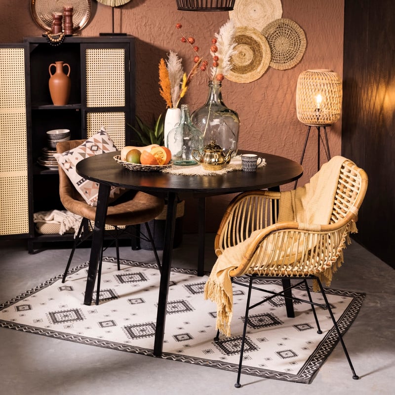 Webbing kast Bandung hoog - zwart/naturel - 140x70x40 cm