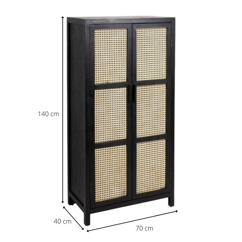 Webbing kast Bandung hoog - zwart/naturel - 140x70x40 cm