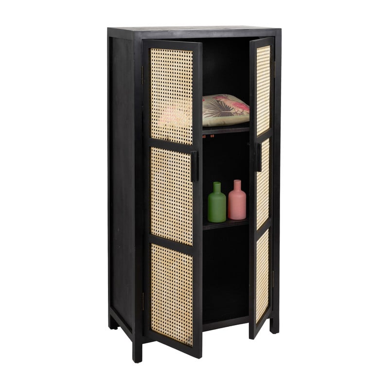 Webbing kast Bandung hoog - zwart/naturel - 140x70x40 cm