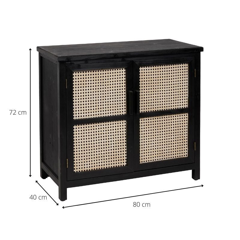 Webbing kast Bandung - zwart/naturel - 80x40x72 cm
