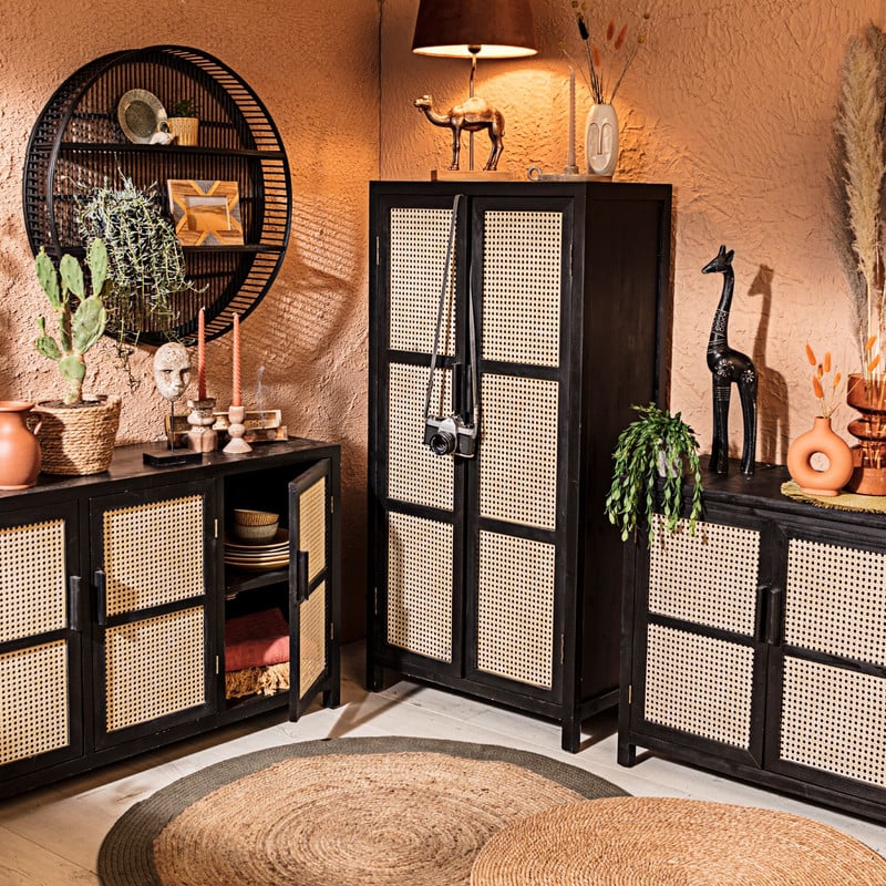 Webbing dressoir Bandung - zwart - 120x40x72 cm