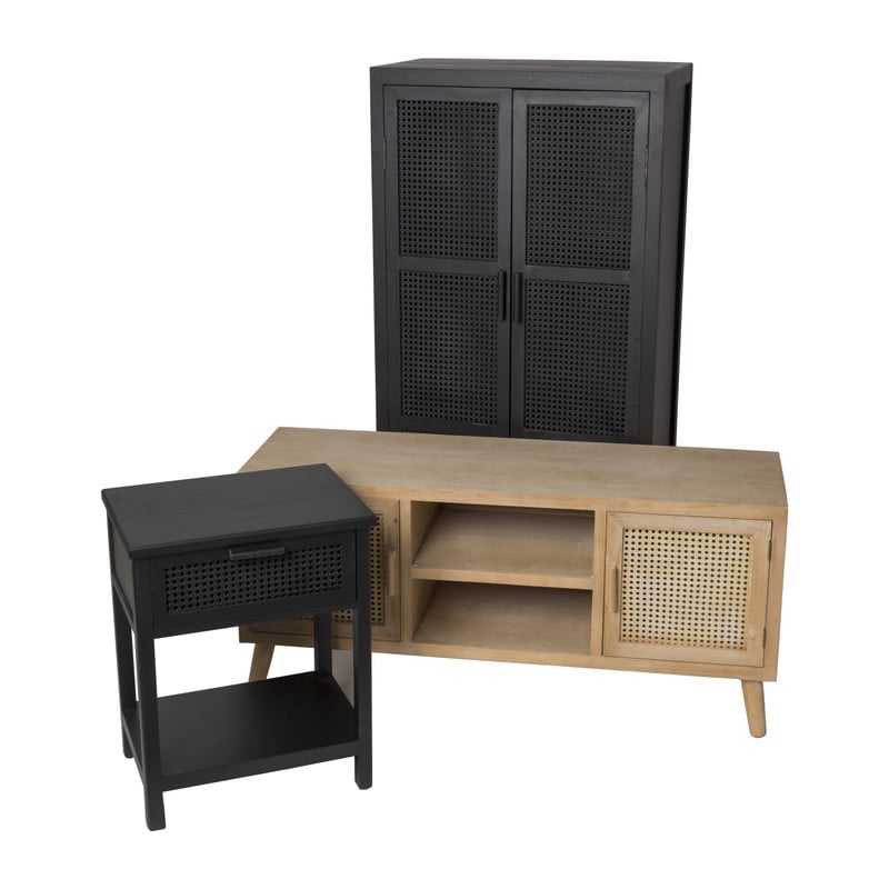Webbing nachtkastje Bandung - zwart - 60.5x47.5x36 cm