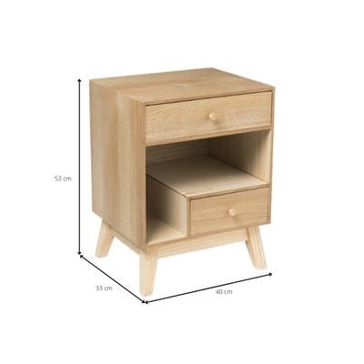 Nachtkastje Olivia met 2 lades - naturel - 40x33x53 cm 