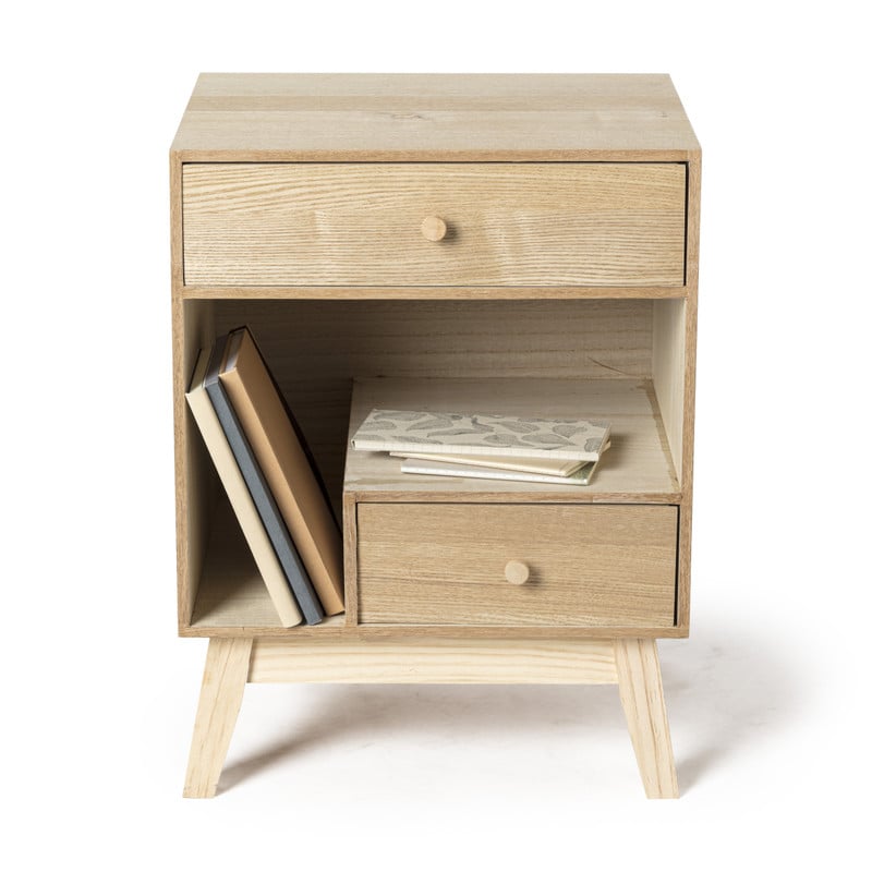 Nachtkastje Olivia met 2 lades - naturel - 40x33x53 cm 