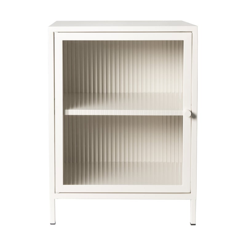 Nachtkastje Luca met geribbeld glazen deurtje - offwhite - 55.5x40x32 cm