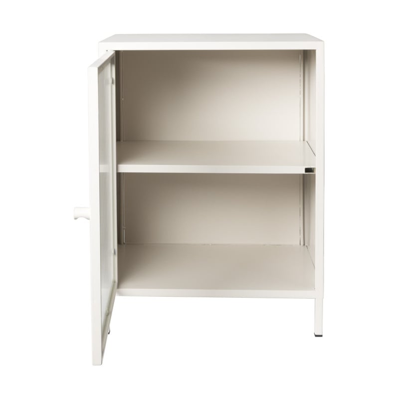 Nachtkastje Luca met geribbeld glazen deurtje - offwhite - 55.5x40x32 cm