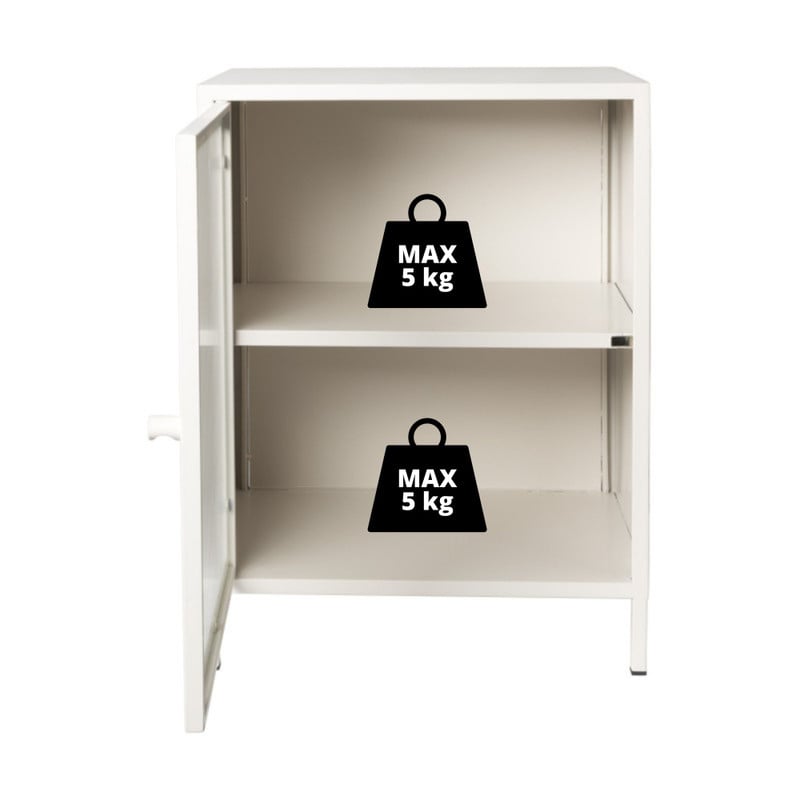 Nachtkastje Luca met geribbeld glazen deurtje - offwhite - 55.5x40x32 cm
