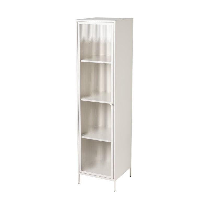 Hoge kast Luca met geribbeld glazen deurtje - offwhite - 160x42x40 cm