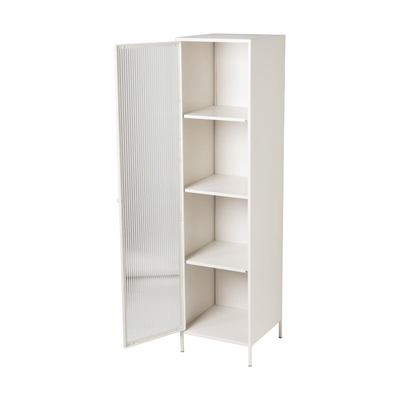 Hoge kast Luca met geribbeld glazen deurtje - offwhite - 160x42x40 cm