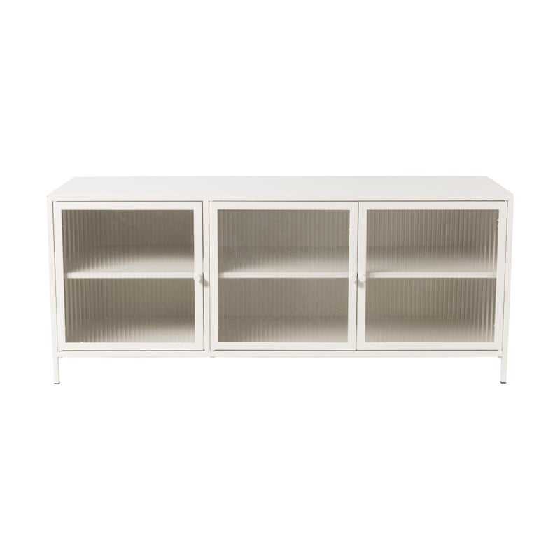 Dressoir Luca met geribbeld glazen deurtjes - offwhite - 50x120x42 cm
