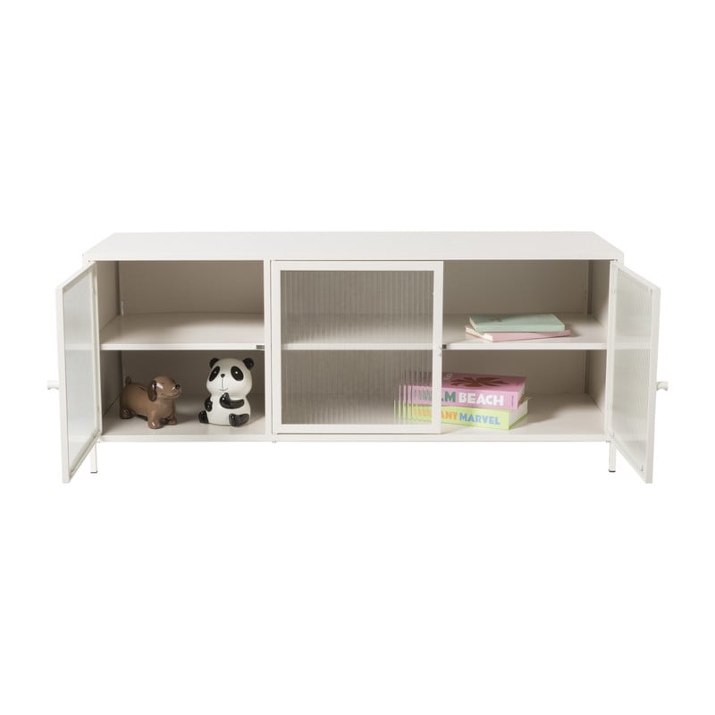 Dressoir Luca met geribbeld glazen deurtjes - offwhite - 50x120x42 cm