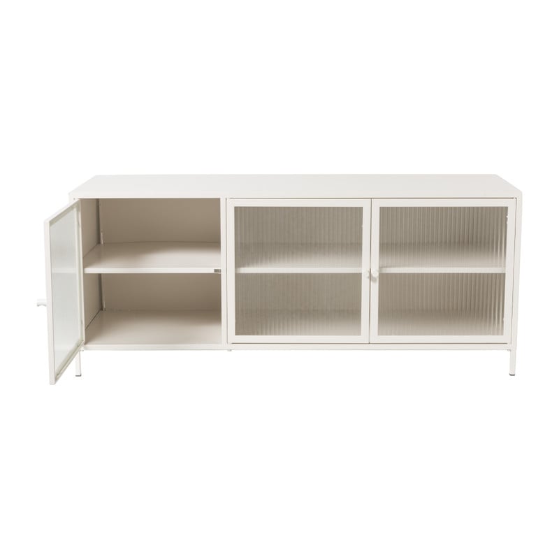 Dressoir Luca met geribbeld glazen deurtjes - offwhite - 50x120x42 cm