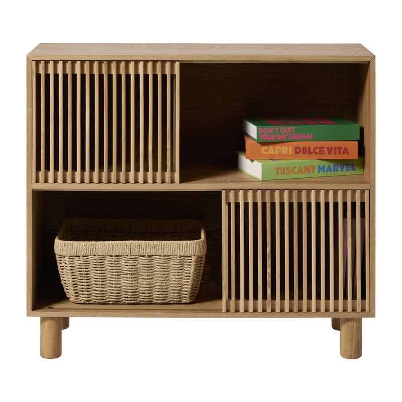 Kast Japandi met schuifdeuren -  bruin - 80x70x31 cm