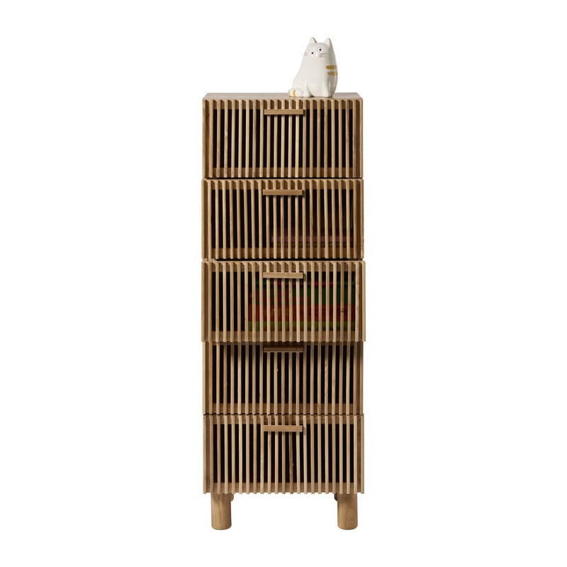 Smalle kast Japandi met 5 lades- bruin - 108x40x31 cm