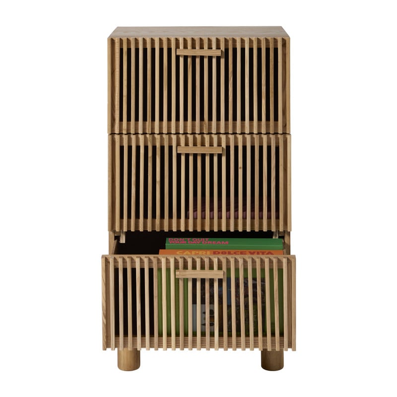 Smalle kast Japandi met 3 lades - bruin -73x40x31 cm